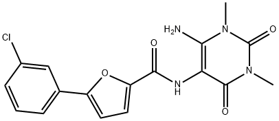 2-Furancarboxamide,  N-(6-amino-1,2,3,4-tetrahydro-1,3-dimethyl-2,4-dioxo-5-pyrimidinyl)-5-(3-chlorophenyl)- 结构式