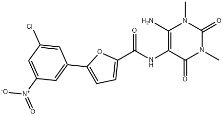 2-Furancarboxamide,  N-(6-amino-1,2,3,4-tetrahydro-1,3-dimethyl-2,4-dioxo-5-pyrimidinyl)-5-(3-chloro-5-nitrophenyl)- 结构式