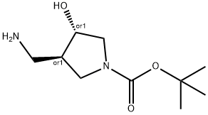 REL-(3R,4S)-3-(氨基甲基)-4-羟基吡咯烷-1-羧酸叔丁酯 结构式