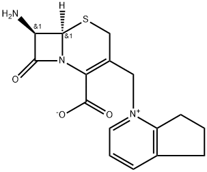 1-[[(6R,7R)-7-氨基-2-羧基-8-氧代-5-硫杂-1-氮杂双环[4.2.0]辛-2-烯-3-基]甲基]-6,7-二氢-5H-环戊并[b]吡啶内盐 结构式