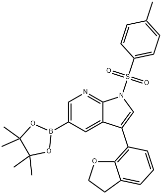 1H-吡咯并[2,3-B]吡啶,3-(2,3-二氢-7-苯并呋喃基)-1-[(4-甲基苯基)磺酰基]-5-(4,4,5,5-四甲基-1,3,2-二氧杂环戊硼烷-2-基)- 结构式