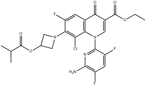 3-Quinolinecarboxylic acid, 1-(6-amino-3,5-difluoro-2-pyridinyl)-8-chloro-6-fluoro-1,4-dihydro-7-[3-(2-methyl-1-oxopropoxy)-1-azetidinyl]-4-oxo-, ethyl ester 结构式