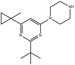 2-(叔丁基)-4-(1-甲基环丙基)-6-(哌嗪-1-基)嘧啶 结构式