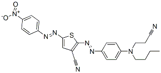2-[[4-[丁(2-氰基乙)氨基]苯基]偶氮基]-5-[(4-硝基苯)偶氮基]-3-氰基噻吩 结构式