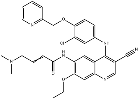 (E)-N-(4-(3-chloro-4-(pyridin-2-ylmethoxy)phenylamino)-3-cyano-7-ethoxyquinolin-6-yl)-4-(dimethylamino)but-2-enamide 结构式