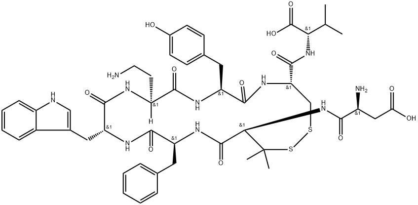H-ASP-PEN-PHE-TRP-DAB-TYR-CYS-VAL-OH(DISULFIDE BRIDGE:PEN2-CYS7) 结构式