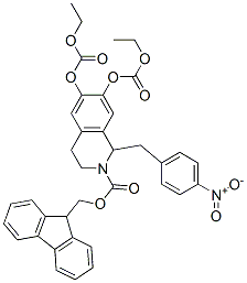 2(1H)-Isoquinolinecarboxylic  acid,  6,7-bis[(ethoxycarbonyl)oxy]-3,4-dihydro-1-[(4-nitrophenyl)methyl]-,  9H-fluoren-9-ylmethyl  ester 结构式