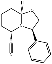 (3R,5S,8AR)-(-)-六氢-3-苯基-5H-噁唑[3,2-A]吡啶-5-甲腈 结构式