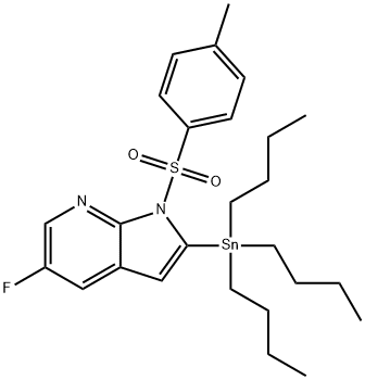 1H-Pyrrolo[2,3-b]pyridine, 5-fluoro-1-[(4-Methylphenyl)sulfonyl]-2-(tributylstannyl)- 结构式