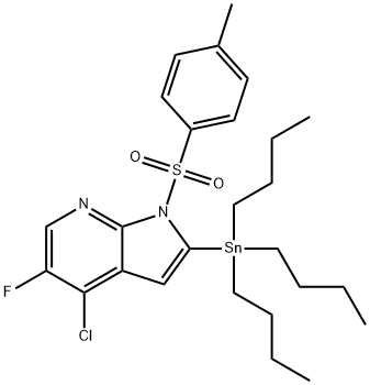 1H-Pyrrolo[2,3-b]pyridine, 4-chloro-5-fluoro-1-[(4-Methylphenyl)sulfonyl]-2-(tributylstannyl)- 结构式