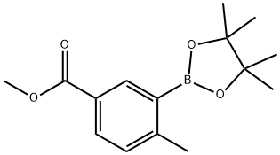 4-甲基-3-(4,4,5,5-四甲基-1,3,2-二氧杂环戊硼烷-2-基)苯甲酸甲酯 结构式