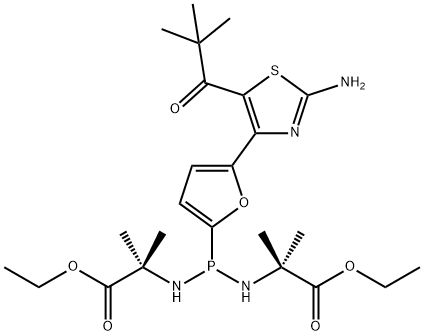N,N'-[[5-[2-氨基-5-(2,2-二甲基-1-氧代丙基)-4-噻唑基]-2-呋喃基]膦酰]双[2-甲基丙氨酸]二乙酯 结构式