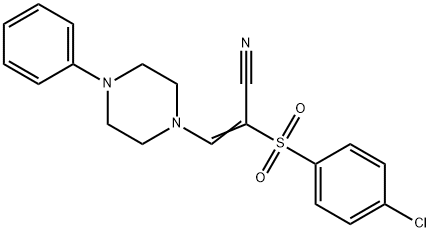 (E)-2-[(4-chlorophenyl)sulfonyl]-3-(4-phenylpiperazino)-2-propenenitrile 结构式