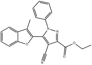 1H-Pyrazole-3-carboxylic  acid,  4-cyano-5-(3-methyl-2-benzofuranyl)-1-phenyl-,  ethyl  ester 结构式