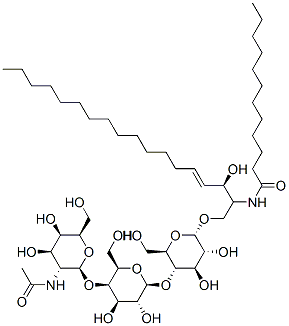 N-((2S,3R,E)-1-((2R,3R,4R,5S,6R)-5-((2S,3R,4R,5R,6R)-5-((2S,3R,4R,5R,6R)-3-ethanamido-4,5-dihydroxy-6-(hydroxymethyl)tetrahydro-2H-pyran-2-yloxy)-3,4-dihydroxy-6-(hydroxymethyl)tetrahydro-2H-pyran-2-yloxy)-3,4-dihydroxy-6-(hydroxymethyl)tetrahydro-2H-pyran-2-yloxy)-3-hydroxyoctadec-4-en-2-yl)dodecanamide 结构式