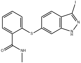 2-(3-碘-1H-吲唑-6-取代巯基)-N-甲基苯甲酰胺 结构式