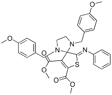 1,4-BIS-(4-METHOXY-BENZYL)-6-PHENYLIMINO-7-THIA-1,4-DIAZA-SPIRO[4.4]NON-8-ENE-8,9-DICARBOXYLIC ACID DIMETHYL ESTER 结构式