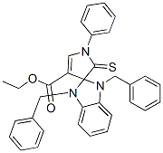 ETHYL 1,3-DIBENZYL-1'-PHENYL-2'-THIOXO-1,1',2',3-TETRAHYDROSPIRO[BENZO[D]IMIDAZOLE-2,3'-PYRROLE]-4'-CARBOXYLATE 结构式