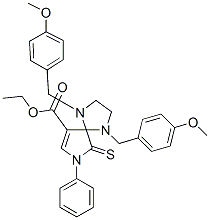1,4-BIS-(4-METHOXY-BENZYL)-7-PHENYL-6-THIOXO-1,4,7-TRIAZA-SPIRO[4.4]NON-8-ENE-9-CARBOXYLIC ACID ETHYL ESTER 结构式