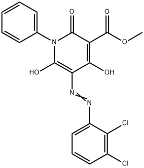 3-Pyridinecarboxylic  acid,  5-[(2,3-dichlorophenyl)azo]-1,2-dihydro-4,6-dihydroxy-2-oxo-1-phenyl-,  methyl  ester  (9CI) 结构式