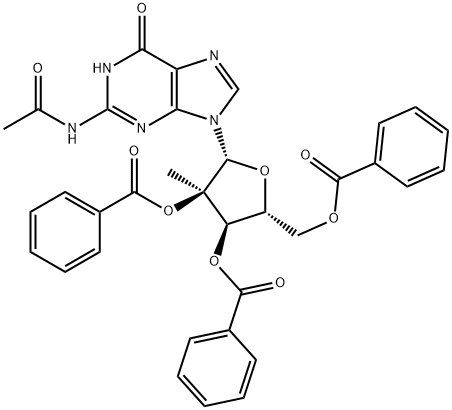 N-乙酰基-2'-C-甲基鸟苷-2',3',5'-三苯甲酸酯 结构式