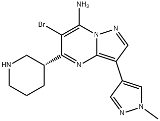 6-溴-3-(1-甲基-1H-吡唑-4-基)-5-(3R)-3-哌啶基吡唑并[1,5-A]嘧啶-7-胺 结构式
