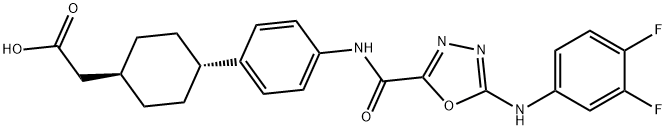 反式-4-[4-[[[5-[(3,4-二氟苯基)氨基]-1,3,4-恶二唑-2-基]羰基]氨基]苯基]环己烷乙酸 结构式