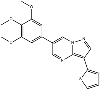 3-THIOPHEN-2-YL-6-(3,4,5-TRIMETHOXY-PHENYL)-PYRAZOLO[1,5-A]PYRIMIDINE 结构式