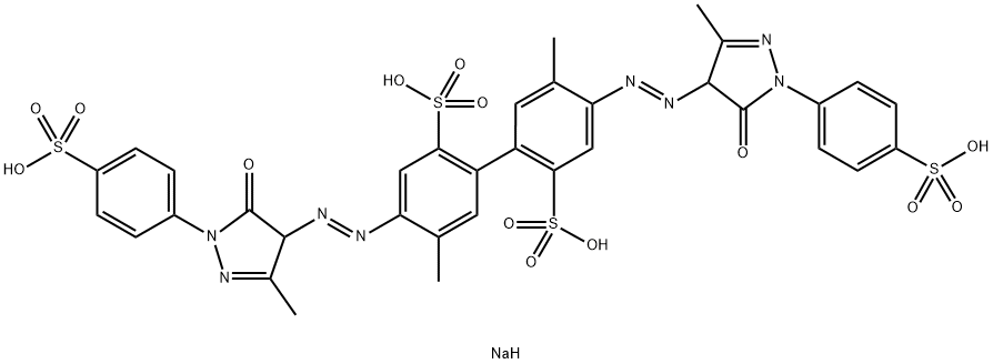 tetrasodium 4,4'-bis[[4,5-dihydro-3-methyl-5-oxo-1-(4-sulphonatophenyl)-1H-pyrazol-4-yl]azo]-5,5'-dimethyl[1,1'-biphenyl]-2,2'-disulphonate 结构式