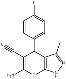 6-amino-4-(4-fluorophenyl)-3-methyl-1,4-dihydropyrano[2,3-c]pyrazole-5-carbonitrile 结构式