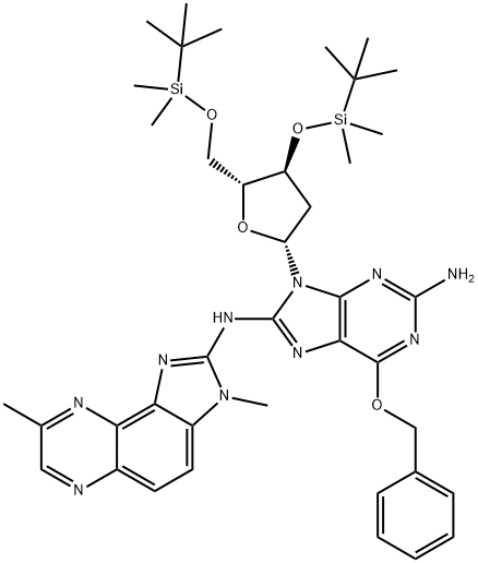 3',5'-Di-O-tert-butyldiMethylsilyl-2'-deoxy-8-[(3-Methyl-8-Methyl-3H-iMidazo[4,5-f]quinoxalin-2-yl)aMino]-6-O-benzyl-guanosine 结构式