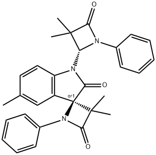 (S)-1'-((R)-3,3-DIMETHYL-4-OXO-1-PHENYLAZETIDIN-2-YL)-3,3,5'-TRIMETHYL-1-PHENYLSPIRO[AZETIDINE-2.3'-INDOLINE]-2',4-DIONE 结构式