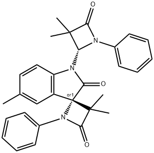 (S)-1'-((S)-3,3-DIMETHYL-4-OXO-1-PHENYLAZETIDIN-2-YL)-3,3,5'-TRIMETHYL-1-PHENYLSPIRO[AZETIDINE-2.3'-INDOLINE]-2',4-DIONE 结构式