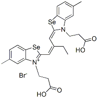 3-(2-carboxyethyl)-2-[2-[[3-(2-carboxyethyl)-5-methyl-(3H)-benzoselenazol-2-ylidene]methyl]but-1-enyl]-5-methylbenzoselenazolium bromide 结构式