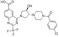 4-[ (3R,4R)-3-[4-(4-CHLORO-BENZOYL)-PIPERAZIN-1-YL]-4-HYDROXY-PYRROLIDIN-1-YL]-2-TRIFLUOROMETHYL-QUINAZOLINE-6-CARBOXYLIC ACID 结构式