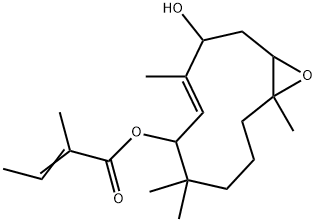 2-Methyl-2-butenoic acid 3-hydroxy-4,7,7,11-tetramethyl-12-oxabicyclo[9.1.0]dodec-4-en-6-yl ester 结构式