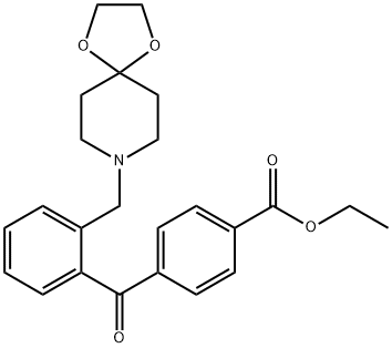 4-(2-((1,4-二噁烷-8-氮杂螺环并[4.5]癸-8-基)甲基)苯甲酰基)苯甲酸乙酯 结构式