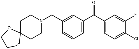 (3-((1,4-二噁烷-8-氮杂螺环并[4.5]癸烷-8-基)甲基)苯基)(4-氯-3-氟苯基)甲酮 结构式