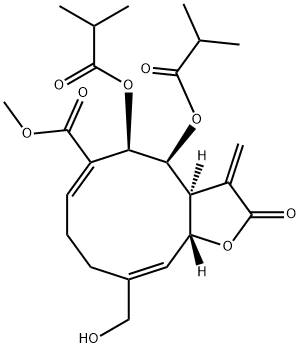 (3aS,4S,5R,6E,10E,11aS)-4,5-Bis(2-methylpropionyloxy)-10-(hydroxymethyl)-2-oxo-3-methylene-2,3,3a,4,5,8,9,11a-octahydrocyclodeca[b]furan-6-carboxylic acid methyl ester 结构式