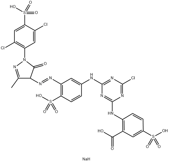 tetrasodium 2-[[4-chloro-6-[[3-[[1-(2,5-dichloro-4-sulphonatophenyl)-4,5-dihydro-3-methyl-5-oxo-1H-pyrazol-4-yl]azo]-4-sulphonatophenyl]amino]-1,3,5-triazin-2-yl]amino]-5-sulphonatobenzoate 结构式
