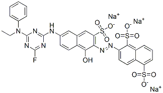 trisodium 2-[[6-[[4-(ethylphenylamino)-6-fluoro-1,3,5-triazin-2-yl]amino]-1-hydroxy-3-sulphonato-2-naphthyl]azo]naphthalene-1,5-disulphonate 结构式