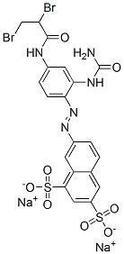 disodium 7-[[2-[(aminocarbonyl)amino]-4-[(2,3-dibromo-1-oxopropyl)amino]phenyl]azo]naphthalene-1,3-disulphonate 结构式