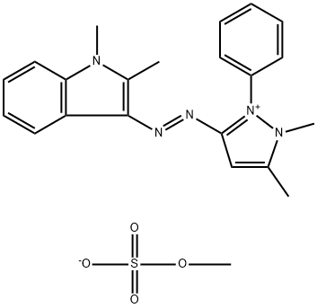 3-[(1,2-二甲基-1H-吲哚-3-基)偶氮]-1,5-二甲基-2-苯基-1H-吡唑(硫酸甲酯)盐 结构式