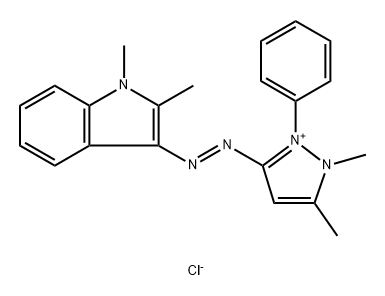 3-[(1,2-dimethyl-1H-indol-3-yl)azo]-1,5-dimethyl-2-phenyl-1H-pyrazolium chloride  结构式