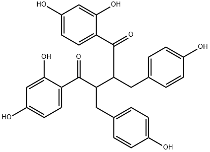 1,4-Bis(2,4-dihydroxyphenyl)-2,3-bis[(4-hydroxyphenyl)methyl]-1,4-butanedione 结构式