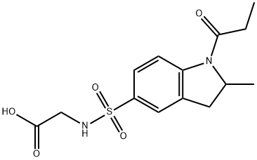 2-[(2-甲基-1-丙醇基-2,3-二氢吲哚-5-基)磺酰基氨基]乙酸 结构式