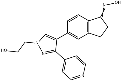 2,3-二氢-5-[1-(2-羟基乙基)-3-(4-吡啶基)-1H-吡唑-4-基]-1H-茚-1-酮肟 结构式