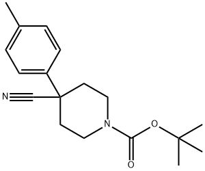 4-氰基-4-(对甲苯基)哌啶-1-羧酸叔丁酯 结构式