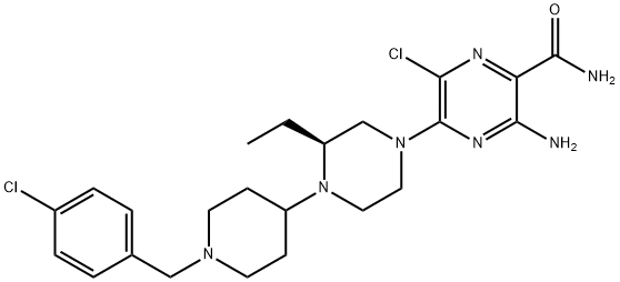 3-氨基-6-氯-5-[(3S)-4-[1-[(4-氯苯基)甲基]-4-哌啶基]-3-乙基-1-哌嗪基]-2-哌嗪甲酰胺 结构式