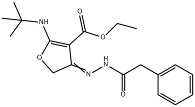 3-Furancarboxylic  acid,  2-[(1,1-dimethylethyl)amino]-4,5-dihydro-4-[(phenylacetyl)hydrazono]-,  ethyl  ester  (9CI) 结构式
